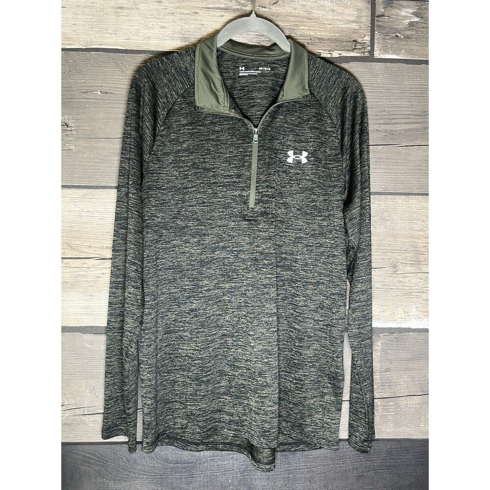Under Armour Mens M Heathered Green 1/4 Zip Pullover Mock Neck Long Sleeve